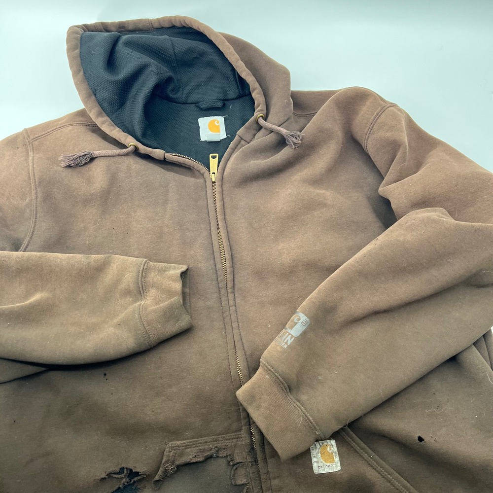 Carhartt Rain Defender Full Zip Hoodie XL Tall Brown‎ Thrashed Distressed Grunge